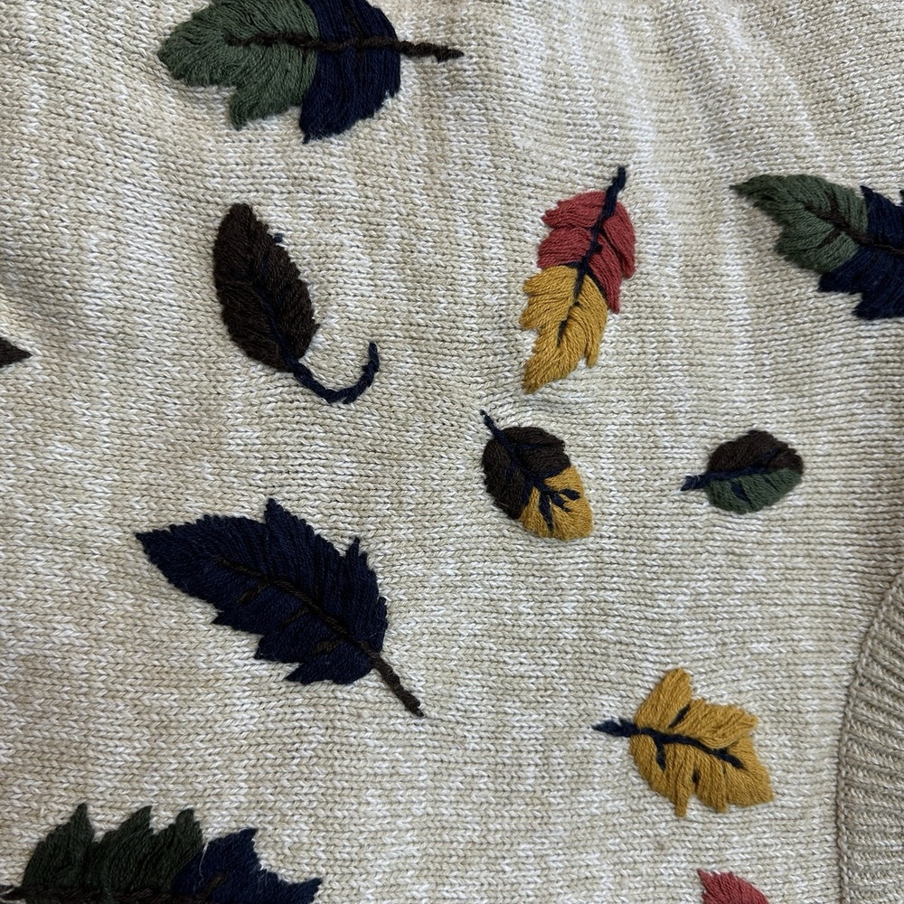 Dress Barn Womens Turtleneck Sweater Fall Leave Embellished Vintage Beige 18/20 - Picture 7 of 11